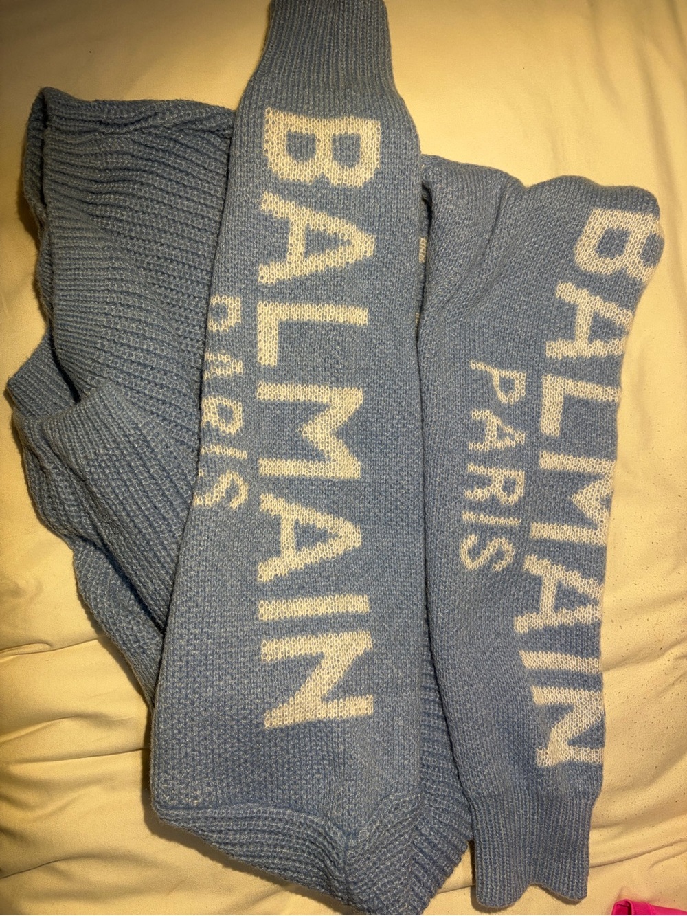Balmain Blue Off-Shoulder Logo Knit Sweater - Picture 2 of 2